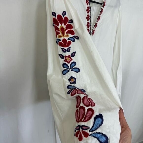 Farm Rio X Ant White Floral Embroidery Peasant Boho Blouse XS - Picture 8 of 14